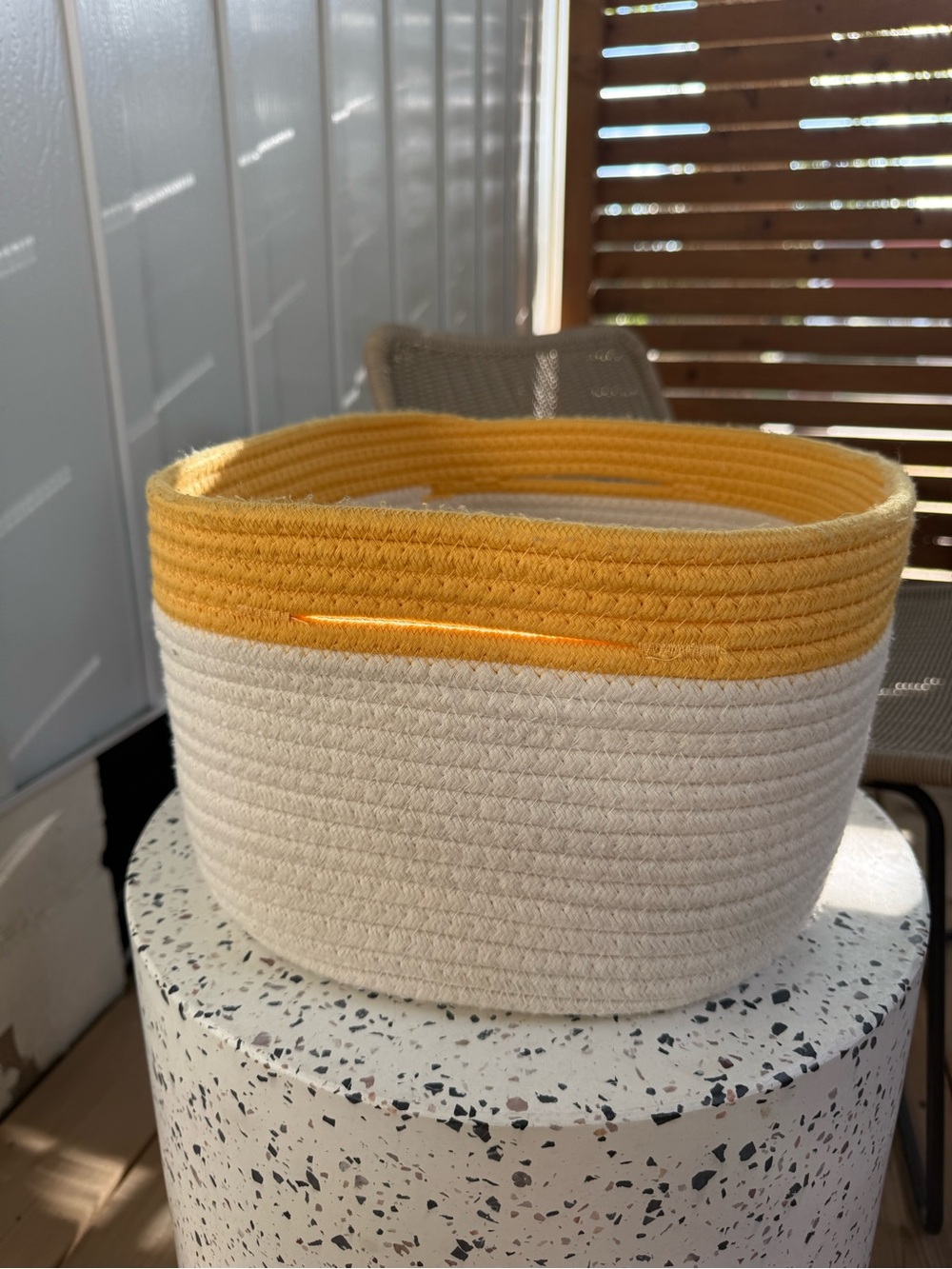 The Container Store Small Kawaii Cotton Rope Bin with Handles Yellow Cream
